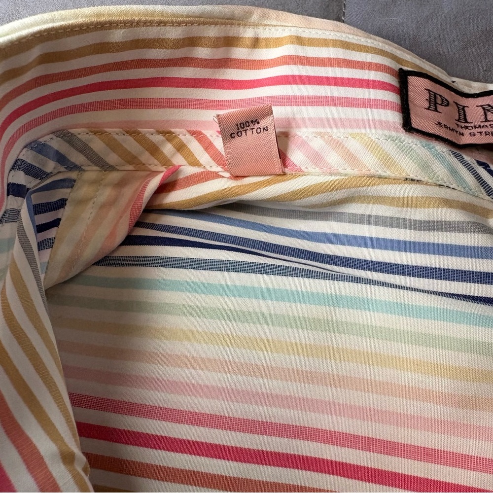 Thomas‎ Pink Pastel Striped Button Down Pleated Front Shirt Size US 10 - Picture 9 of 9